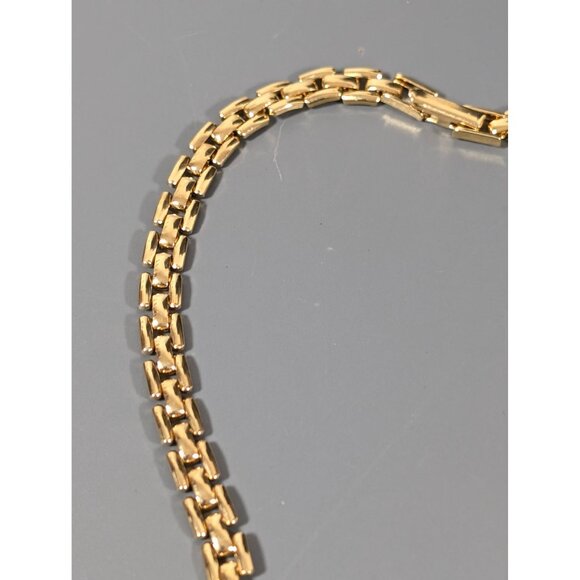 Gold Tone Panther Link Chain Pink Rhinestone Birthstone Statement Necklace 18" - Picture 7 of 11